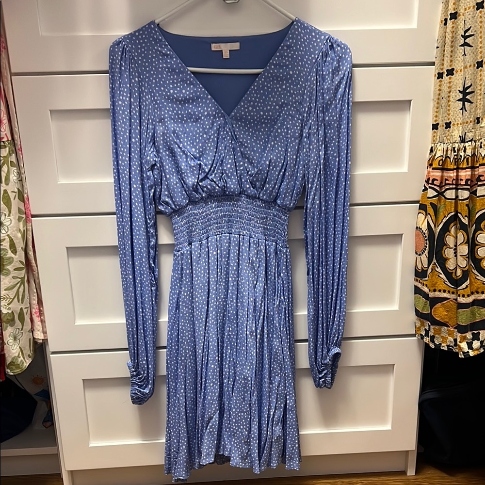 GB Girls Blue Pleated Ruched Long Sleeve Dress